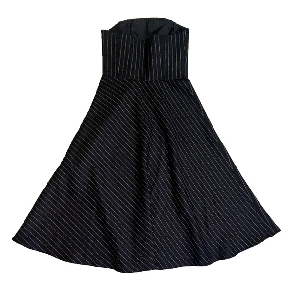 Banana Republic Dress Womens 2 Black White Striped Wool Fit & Flare Strapless - Picture 5 of 14